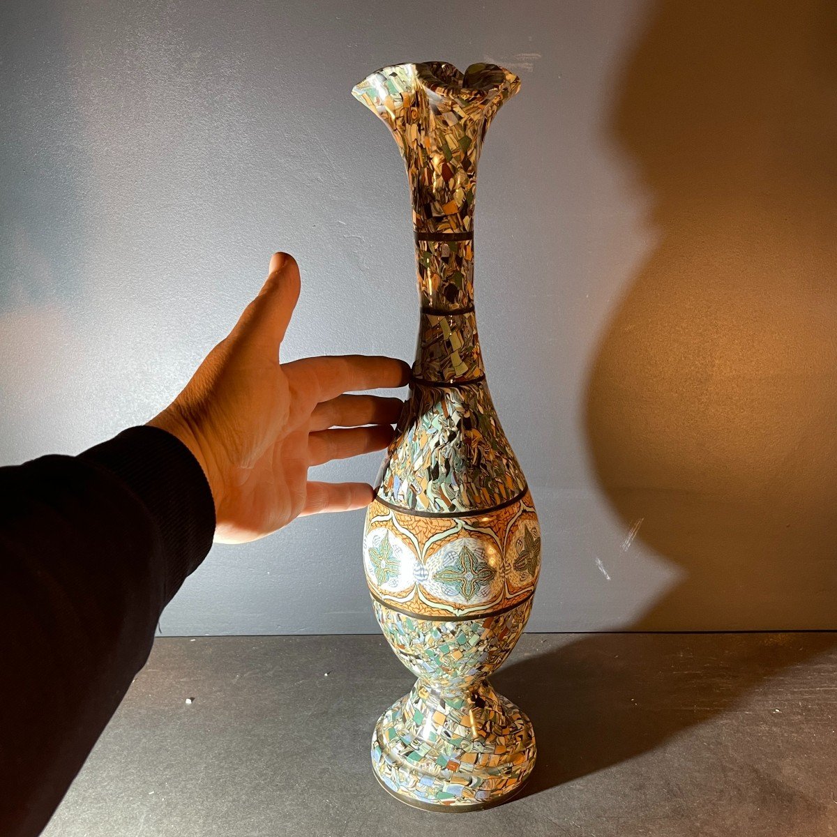 Jean Gerbino  Vallauris (46cm) Grand Vase Céramique Art Déco Technique Mosaïque Nériage 1930s-photo-2